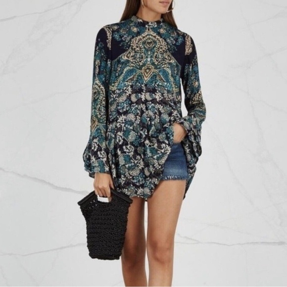 Free People Lady Luck Tunic Dress in BlueCombo - Picture 5 of 16